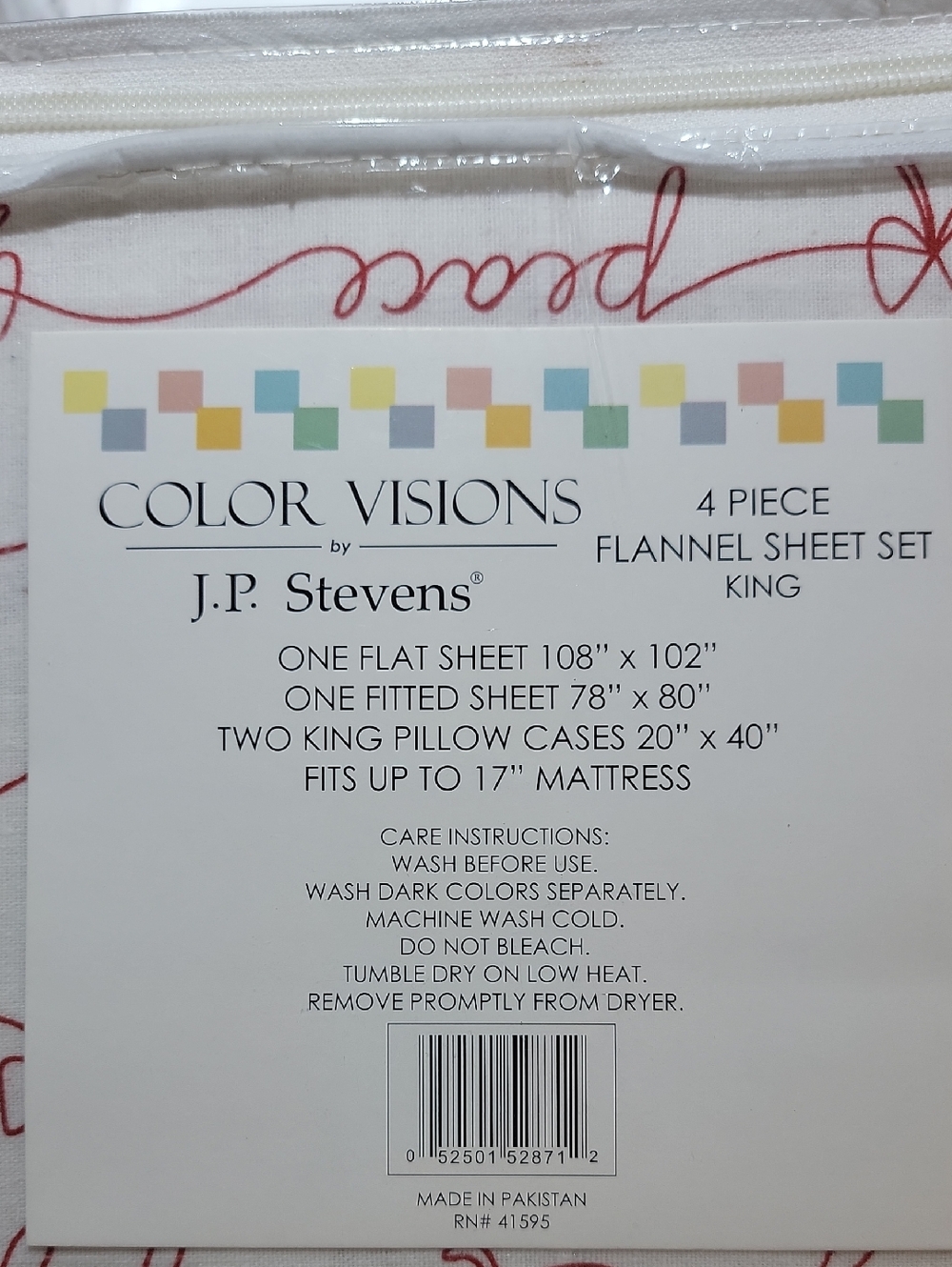 Red Script Flannel Sheet Set - King - Picture 3 of 3
